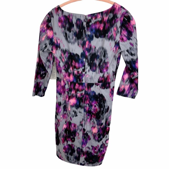 NYDJ Sz 4P Sylvia Dress Berry Tweed V-Neck Side Twist Slimming 3/4 Sleeve NEW - Picture 4 of 7